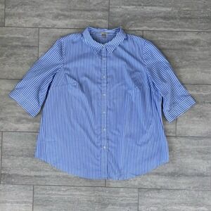 Blue White Striped Tunic Top Blouse Size XL Extra Large 3/4 Sleeve Collared 2XL